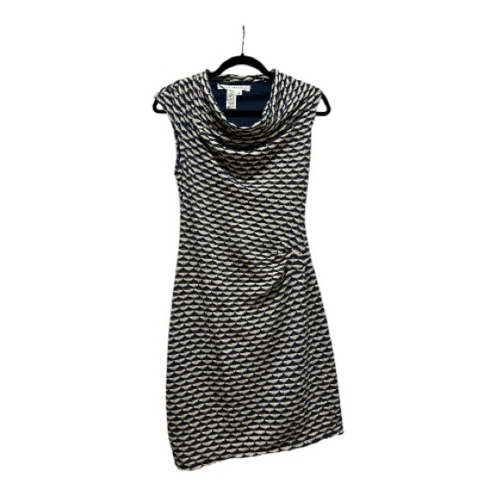 Max Studio Blue and Cream Patterned Midi Dress